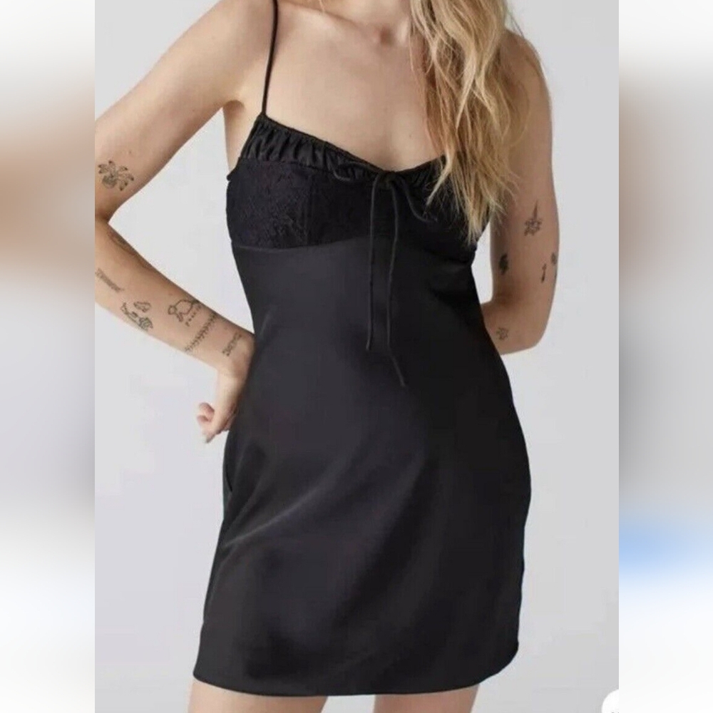Urban Outfitters Perrie Lace-Top Black Mini Slip Dress, Size SP